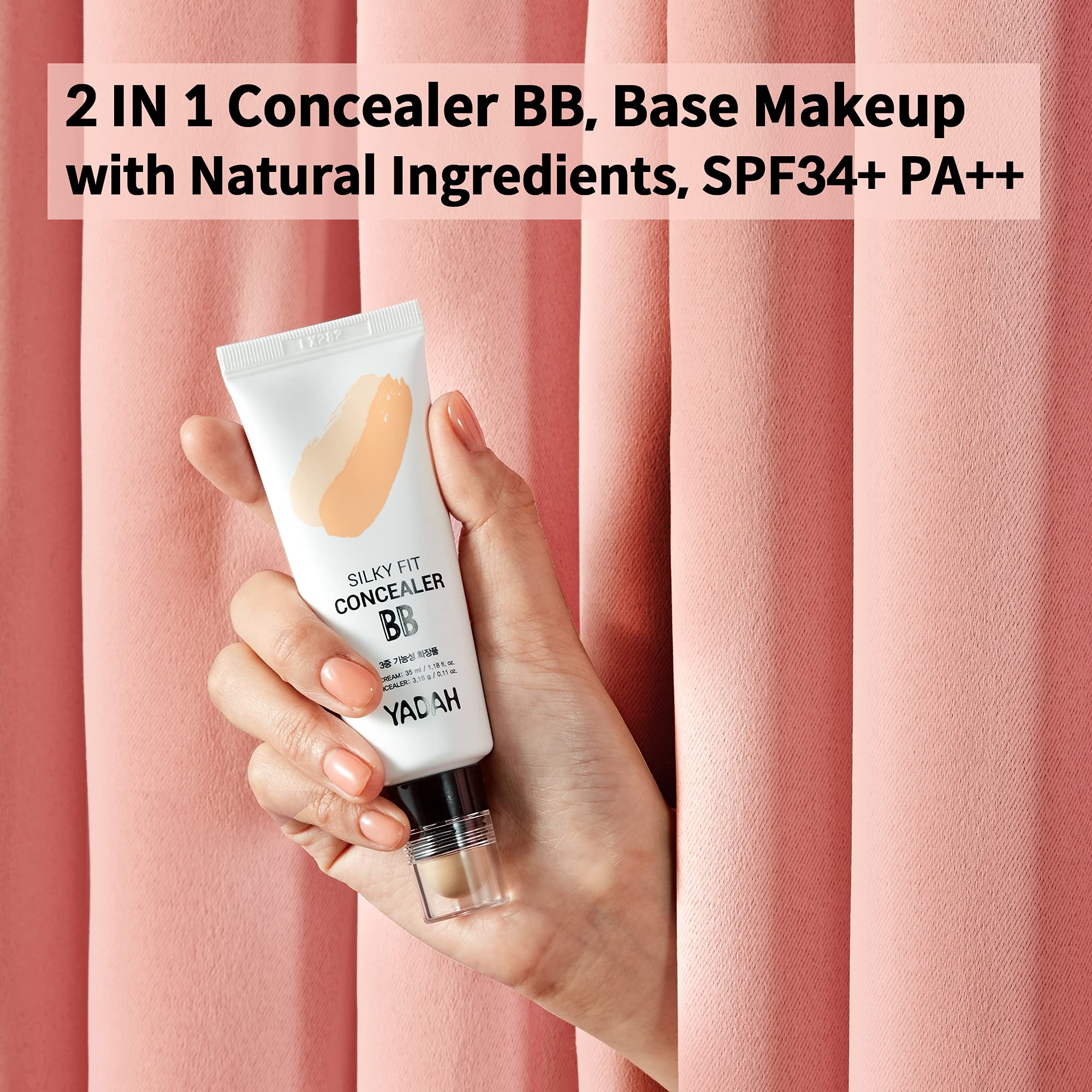 YADAH Silky Fit Concealer BB Cream packaging highlighting 2-in-1 formula