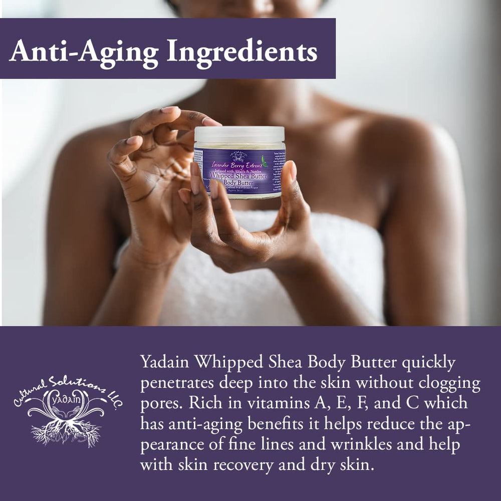 Yadain Lavender Berry Extreme Body Butter massaged into skin for moisture