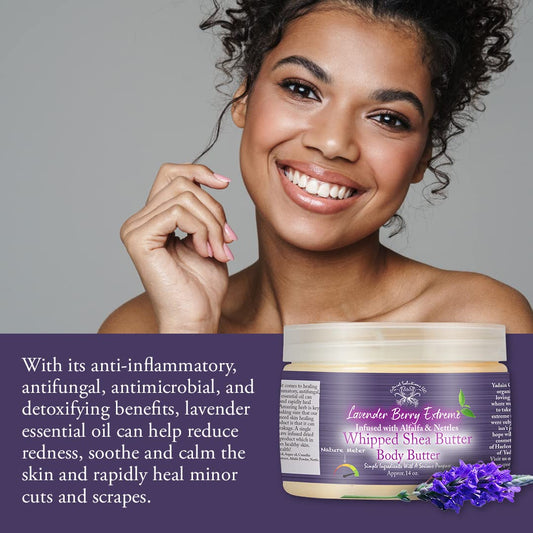 Yadain Lavender Berry Extreme Body Butter texture close-up shows creamy, fast-absorbing cream