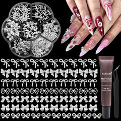 YAEISM bow nail charms add a silver accent for DIY nails.
