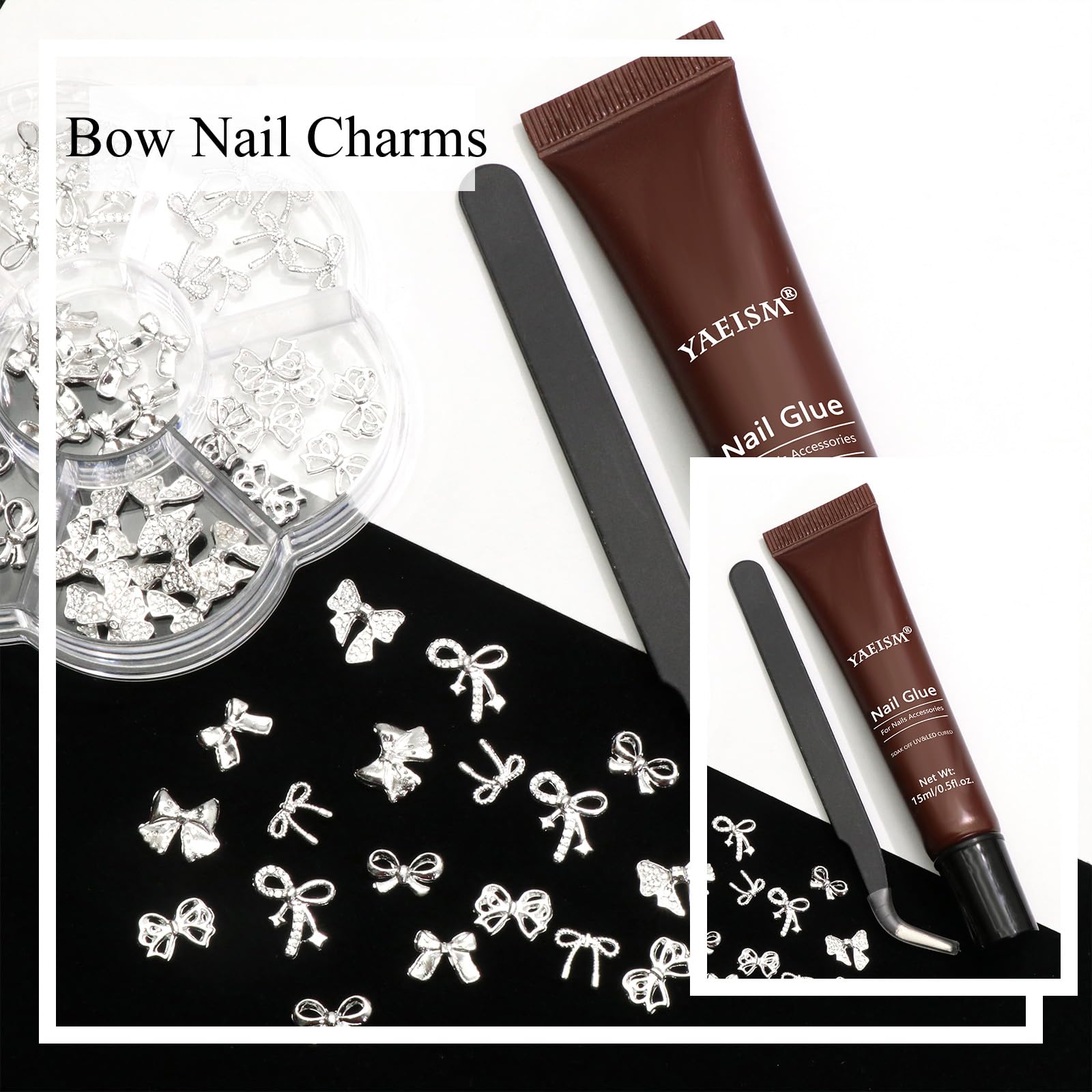 YAEISM home manicure bow charm set for at home use.