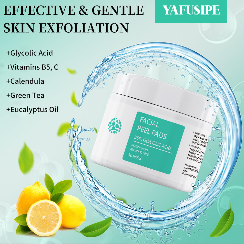 YAFUSIPE Glycolic Acid Toner Pad application demonstrates simple wipe-on exfoliation for smoother skin.