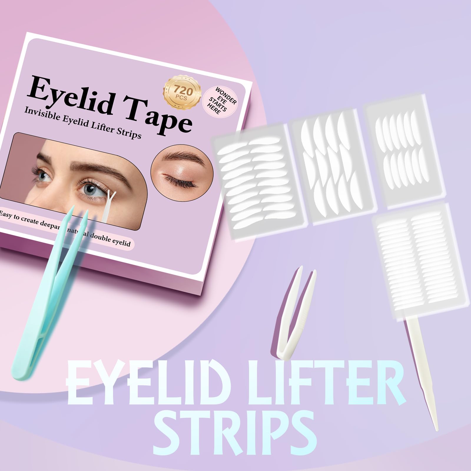 YAGUVI eyelid tape's transparent adhesive stays discreet while makeup is worn.
