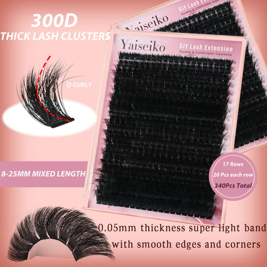 Yaiseiko d-curled lash clusters with soft band for featherlight comfort.