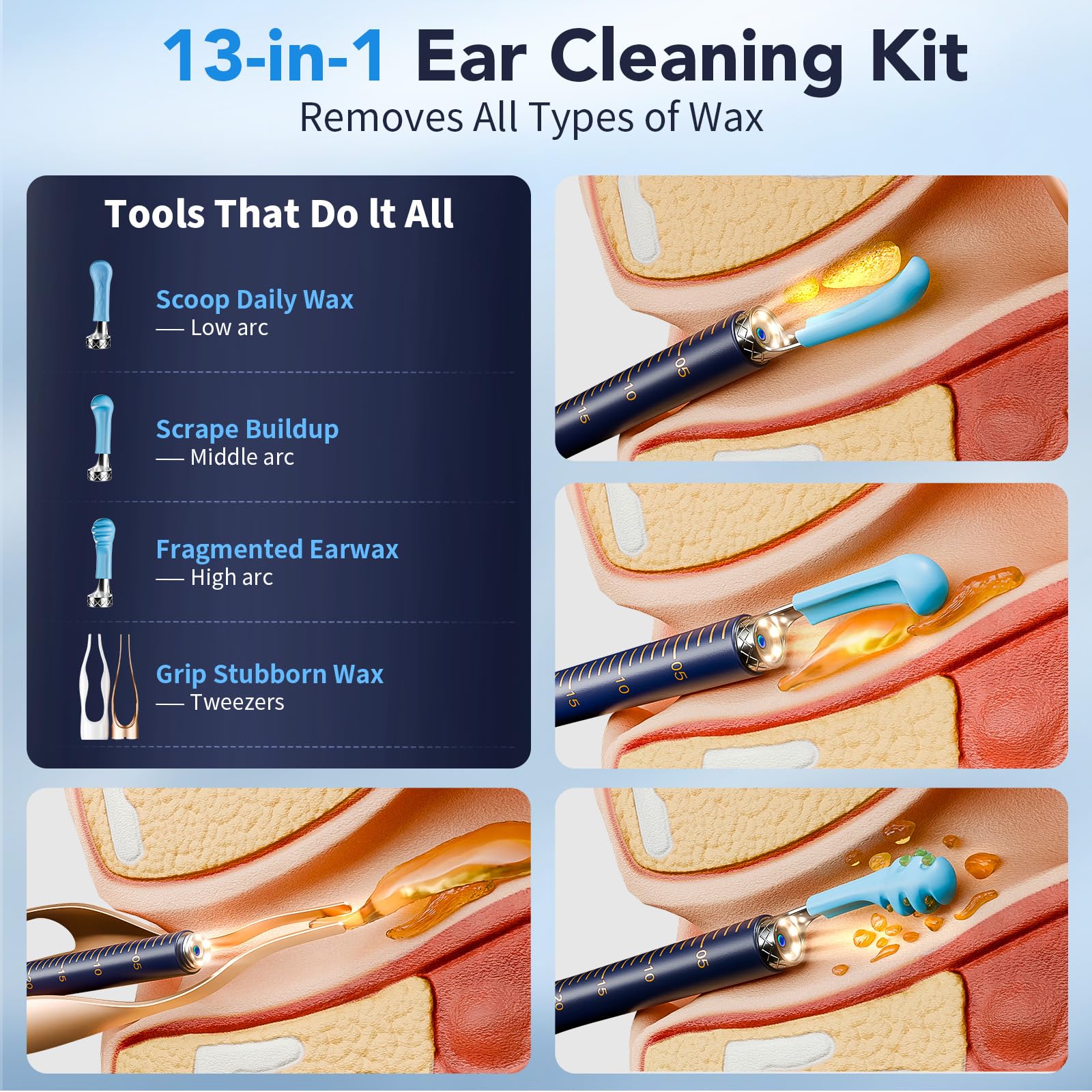 Yakbio ear cleaner 6 LED lights illuminate the ear canal for clear visibility.