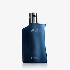 Yanbal OHM Black bottle close-up, a premium men's fragrance for evenings