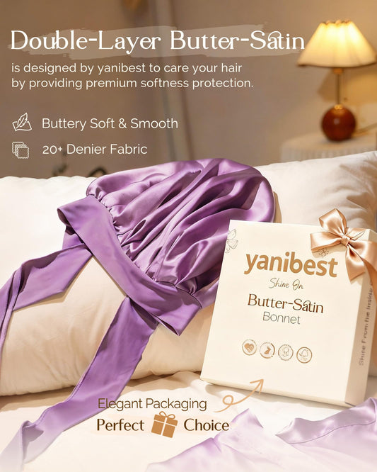 YANIBEST butter-satin bonnet with soft texture protects hair during sleep