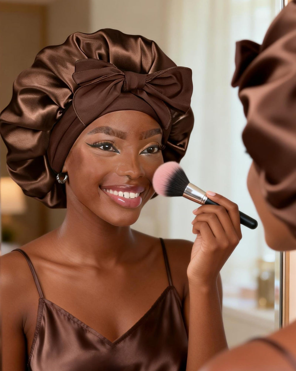 YANIBEST butter-soft satin bonnet protecting curls during sleep