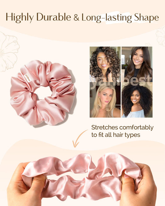 Yanibest satin scrunchies close-up texture shows smooth fabric reducing hair snag.