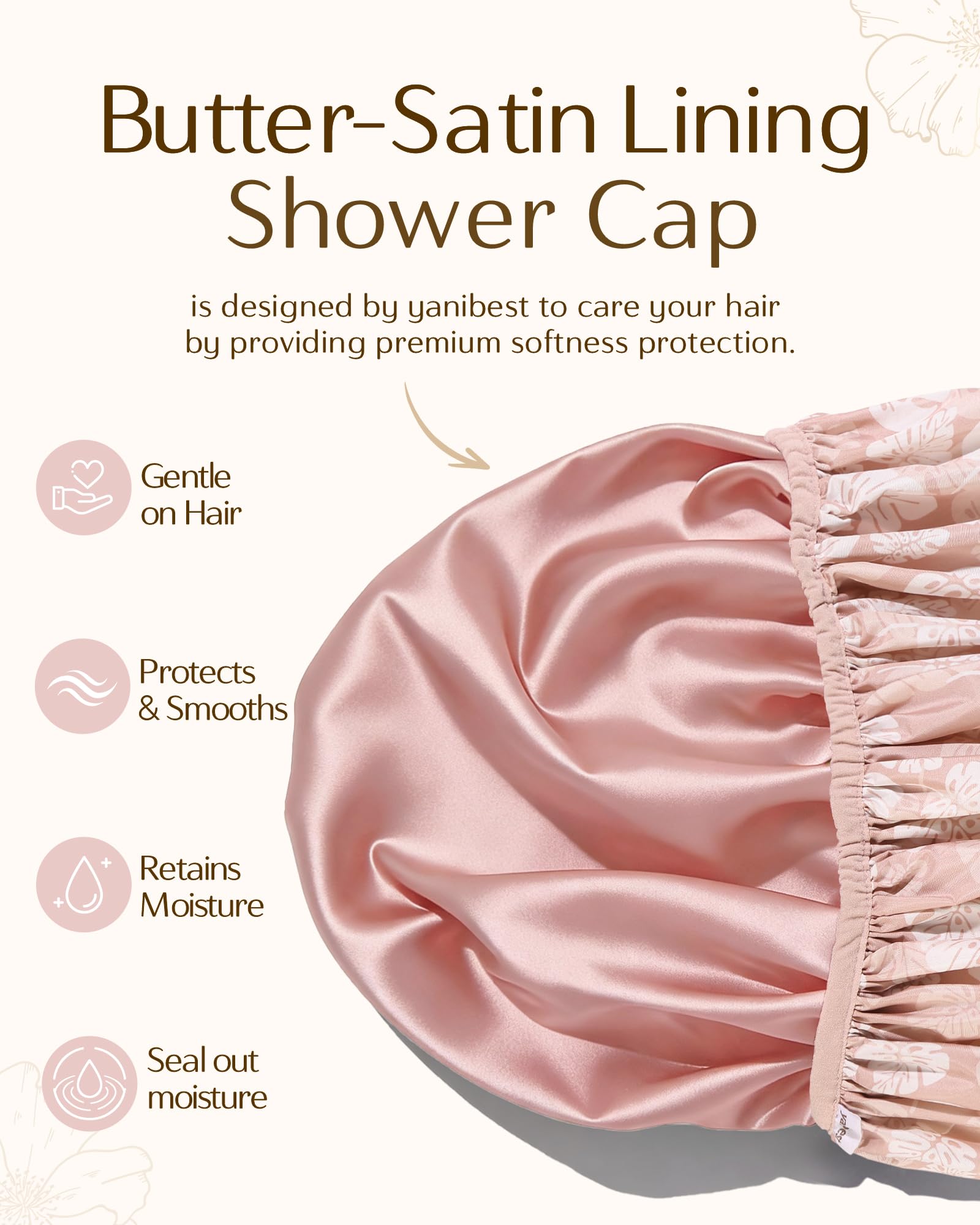 Yanibest shower cap soft elastic edge provides secure one size fit.