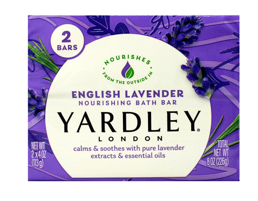 Yardley London English Lavender bars close-up, creamy lather for daily soothing.
