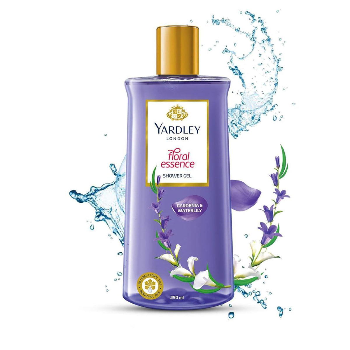 Yardley London Floral Essence Shower Gel Gardenia Waterlily bottle for daily cleansing.