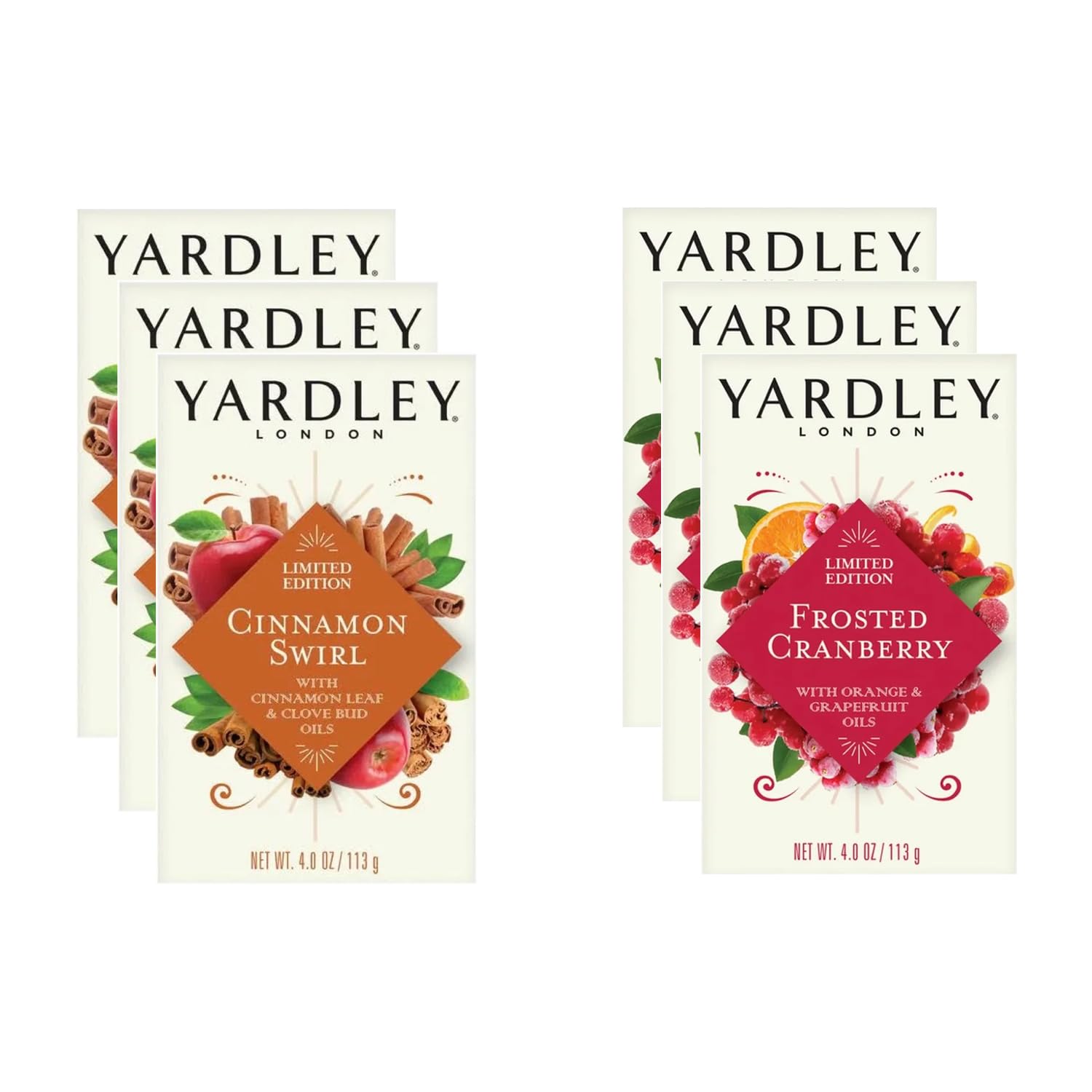 Yardley London Cinnamon Swirl soap bar with warm spice for a cozy wash.