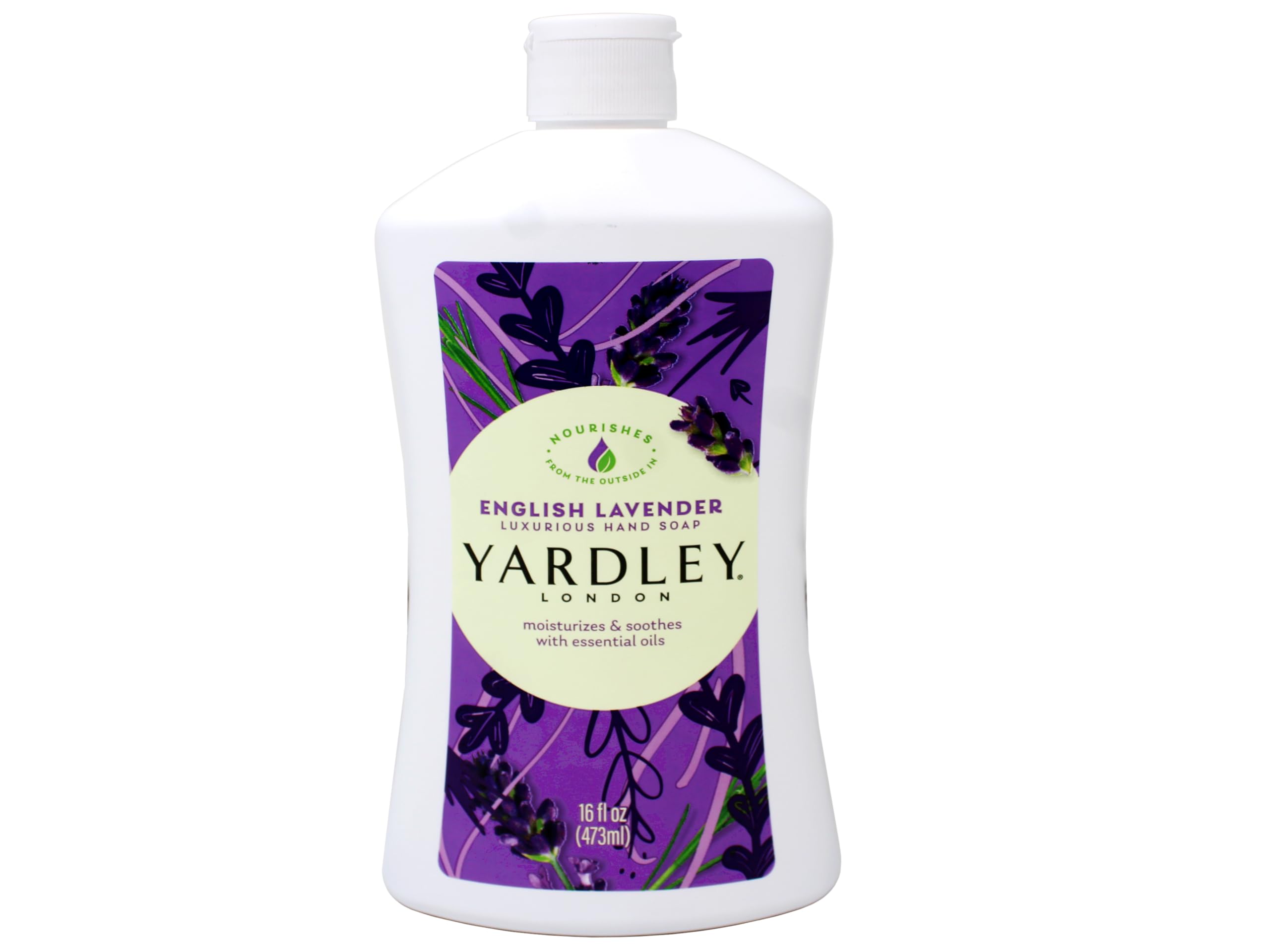 Close-up of Yardley London label highlighting lavender aroma and heritage.
