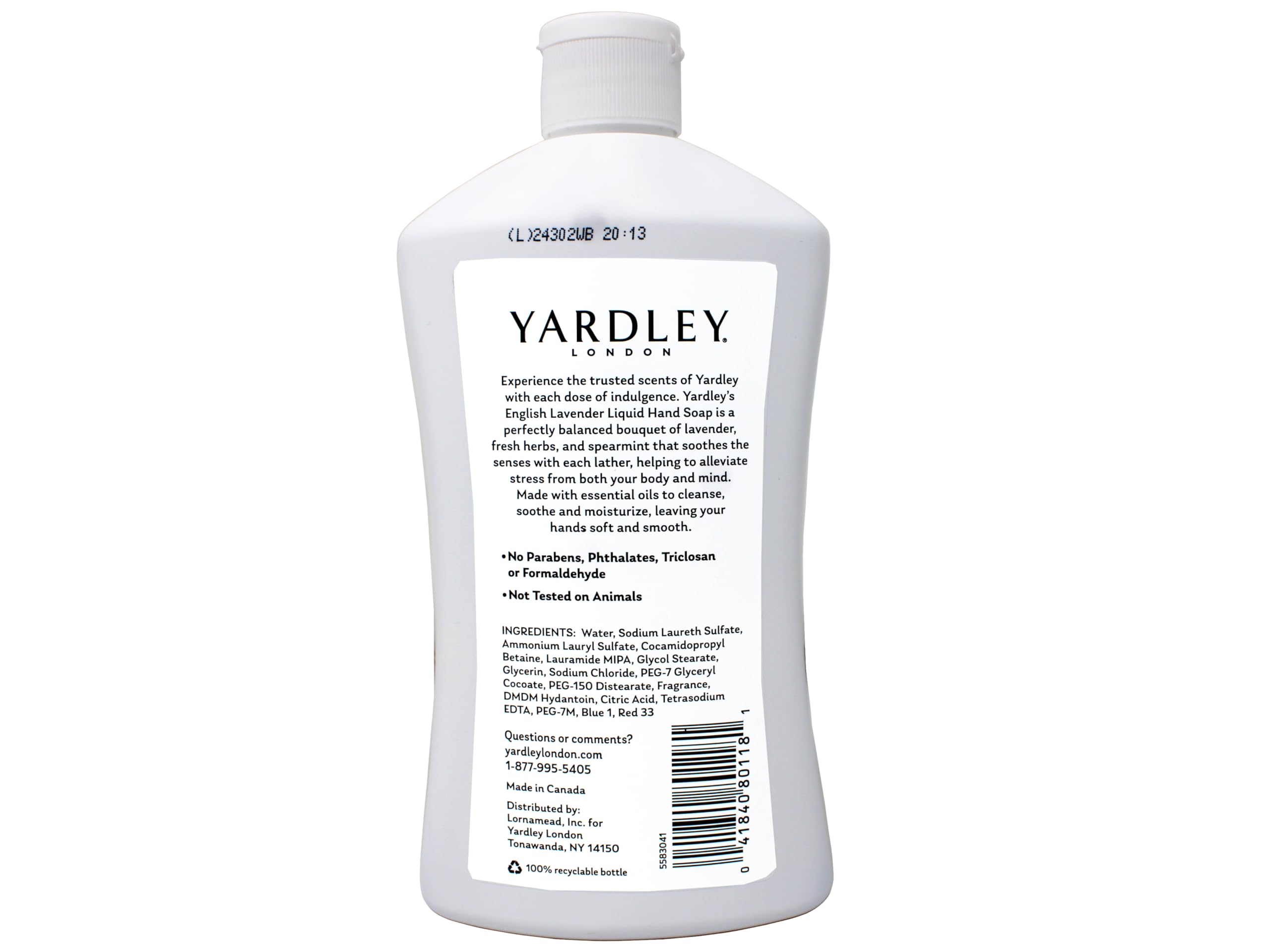 Packaging for Yardley London lavender hand soap two-pack on display.