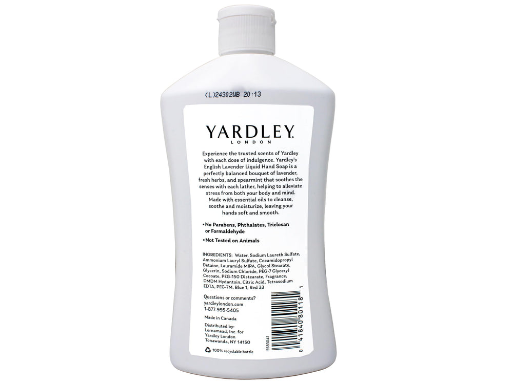 Packaging for Yardley London lavender hand soap two-pack on display.