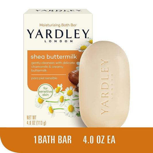 Yardley London Shea Buttermilk Bath Bar close-up shows creamy lather and gentle cleansing