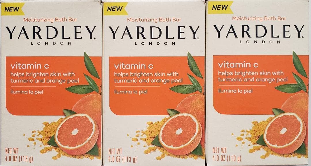 Yardley London Vitamin C bath bar trio in compact packaging for gifting or travel.