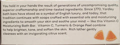 Yardley London Vitamin C bath bar delivers rich lather and bright citrus fragrance.