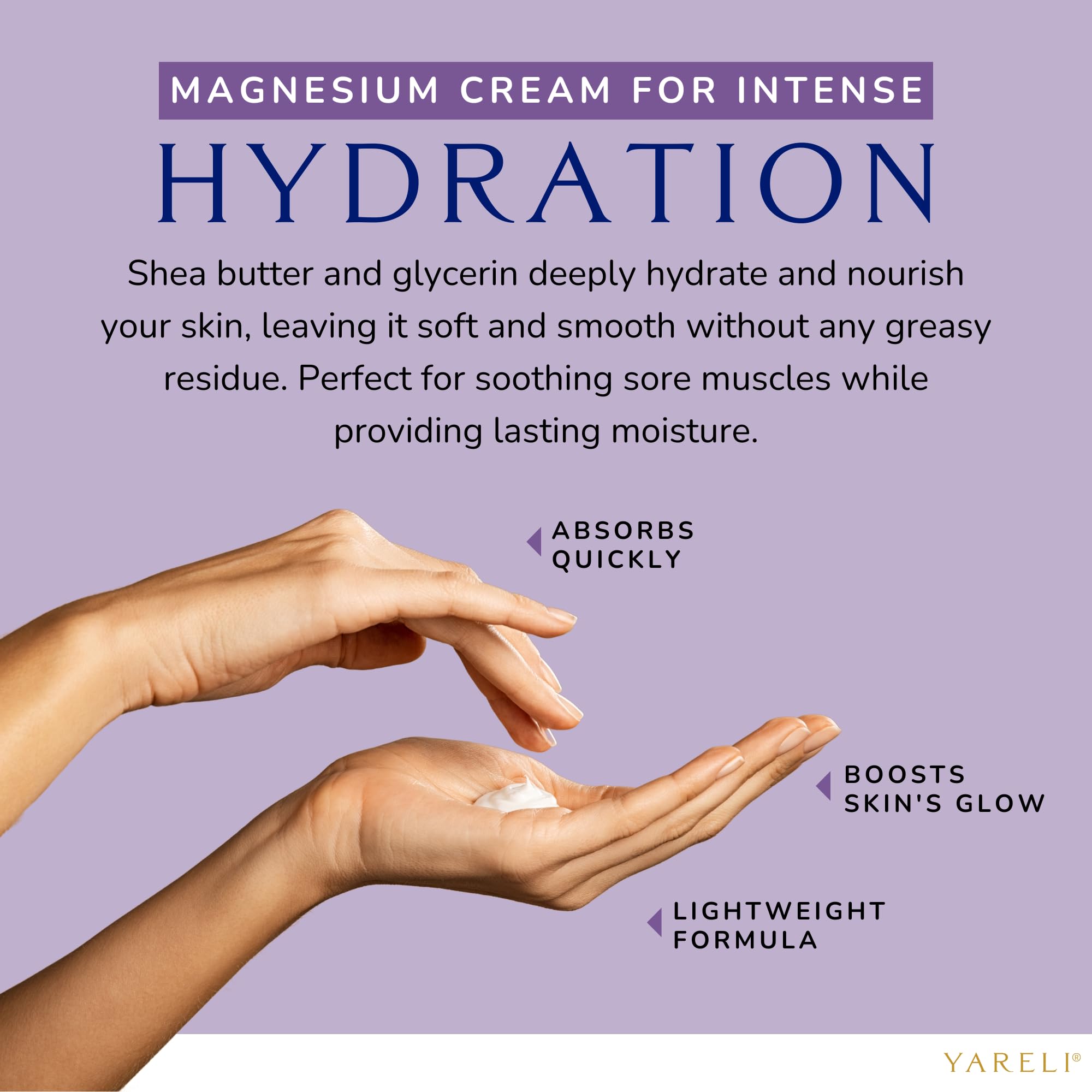 YARELI magnesium cream being applied to leg for gentle relaxation