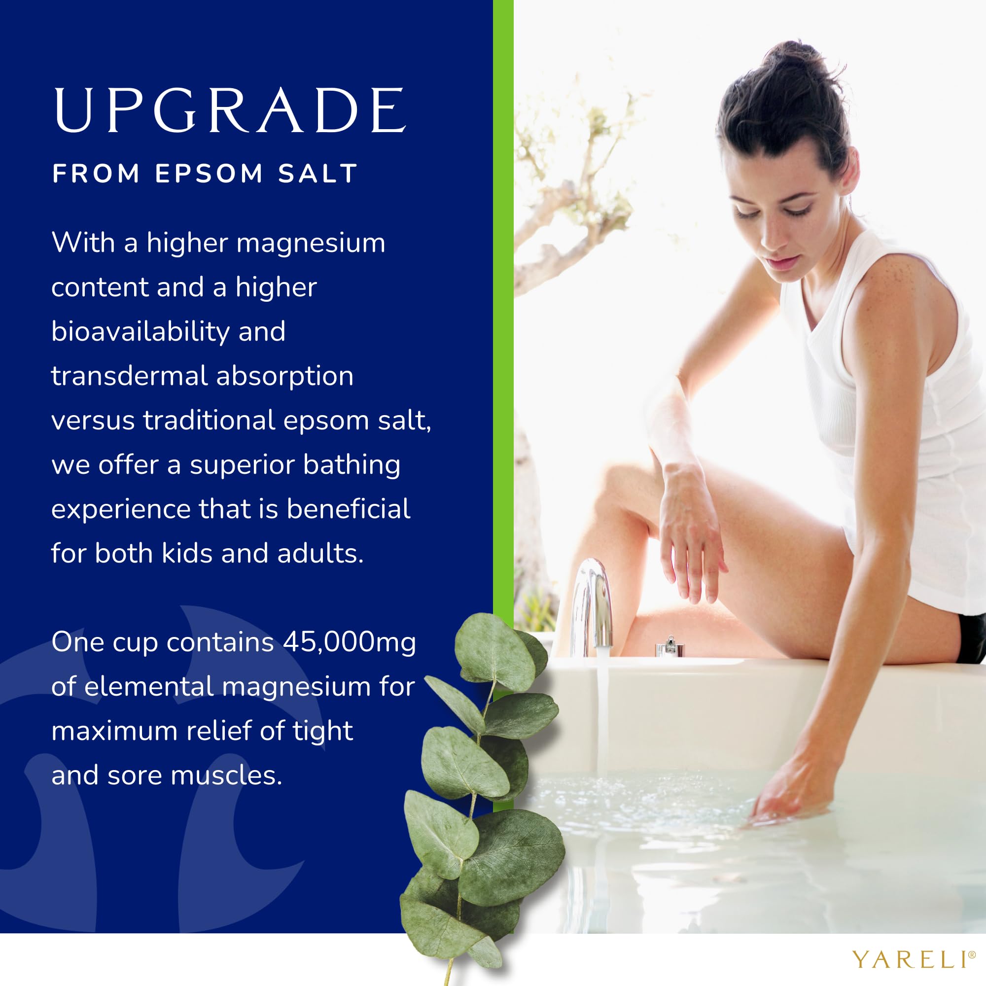 YARELI product imagery with eucalyptus leaves to emphasize invigorating scent.