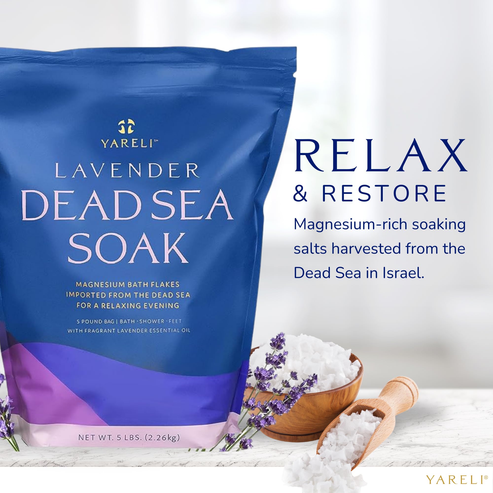 YARELI skin hydration focus from magnesium-rich bath solution.