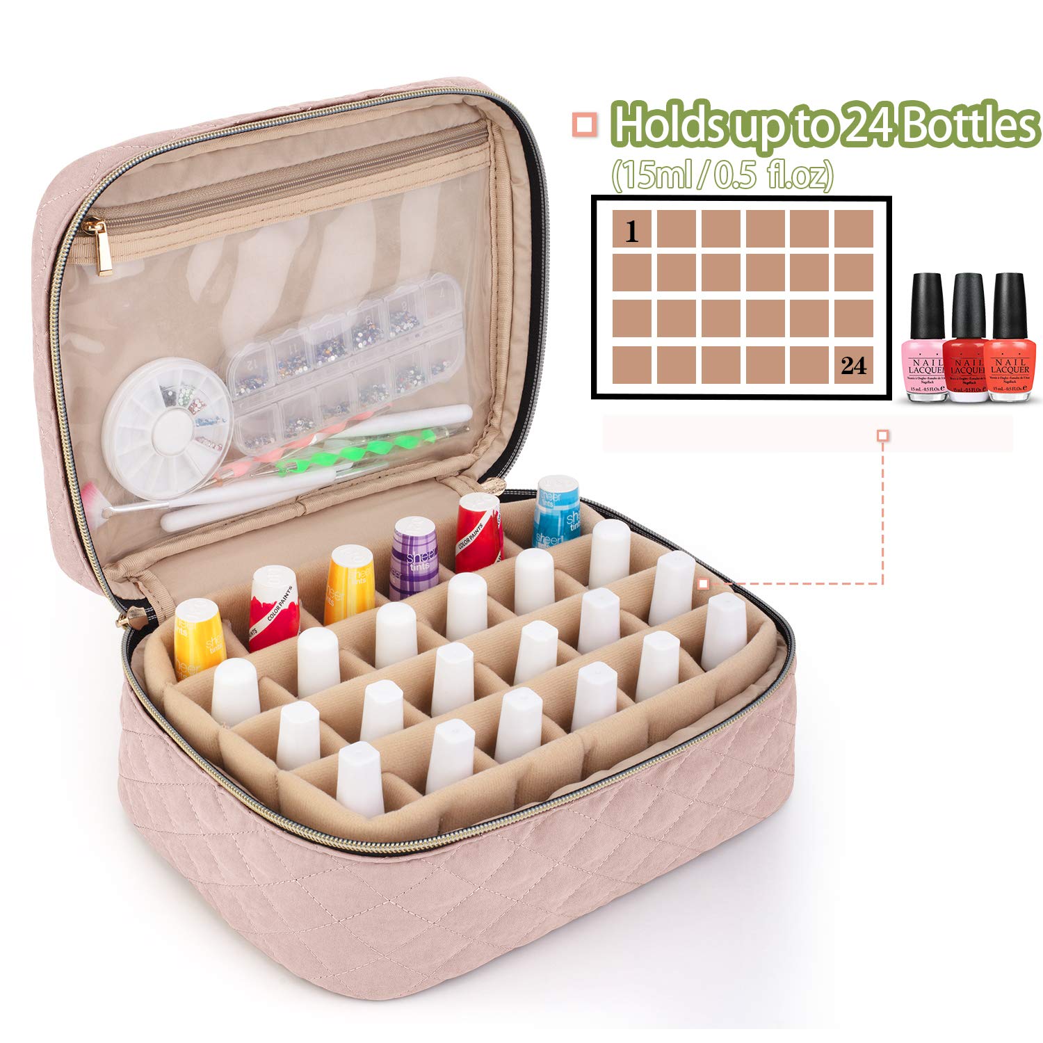 Yarwo bag interior shows adjustable divider keeping 24 bottles neatly organized