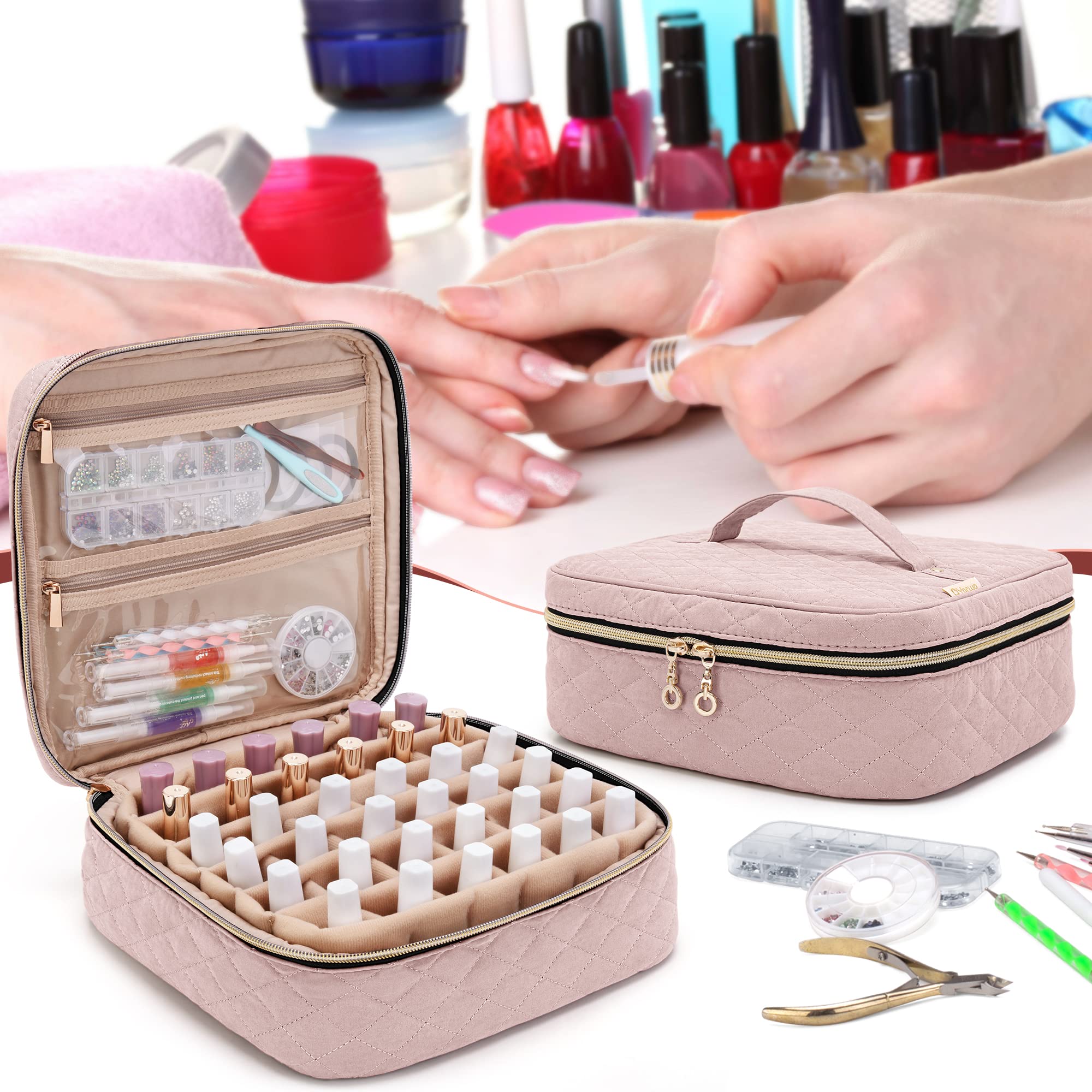 Compact Yarwo nail polish bag travel size fits countertops or luggage