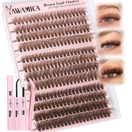 Yawamica brown lash clusters kit boxed for at-home application