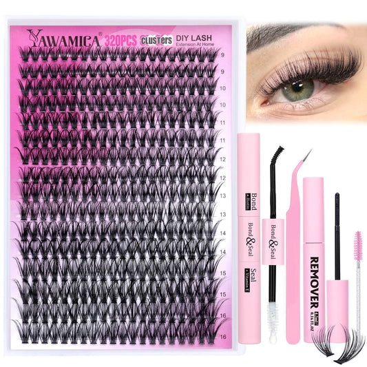 Yawamica lash clusters 320pcs kit for at-home extensions with salon-like look.
