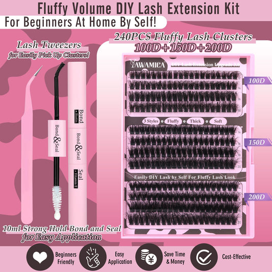 Yawamica thick-volume lash clusters 240pcs for dramatic lash fullness