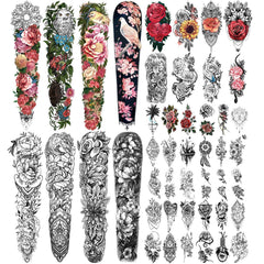 Yazhiji 46-sheet full-arm tattoo designs cover the arm with a dramatic floral look