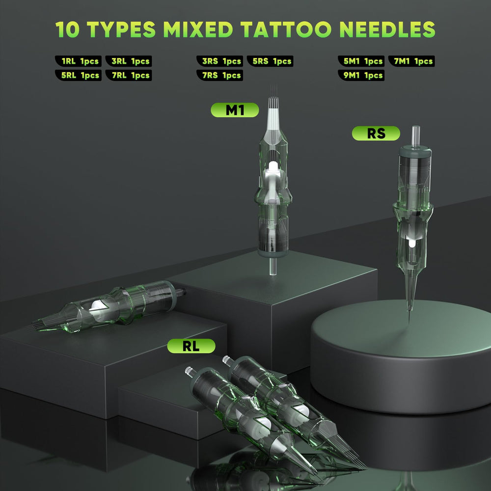 Ybeauty Ink cups and cartridge needles organized for precise color work