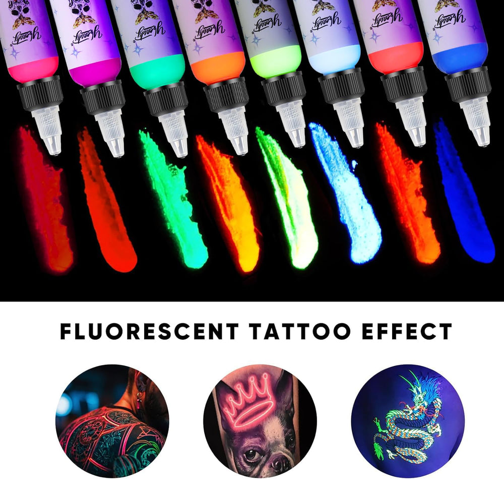 Ybeauty orange UV tattoo ink bottle creates warm glow accents