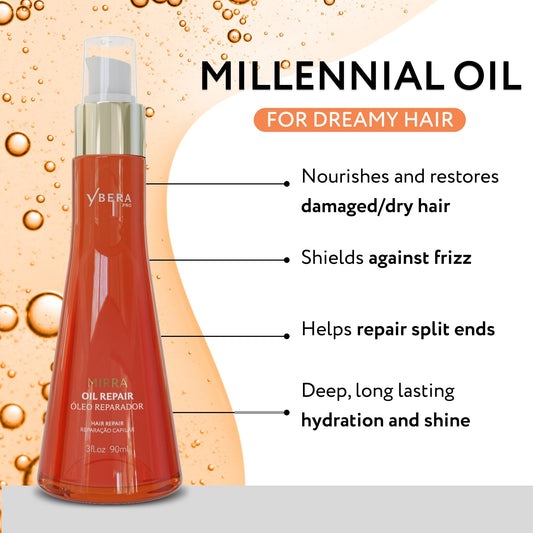 Ybera Mirra Oil Repair apply-on-hair demonstrates smooth, frizz-free strands
