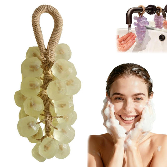 Ydner Grape Soap on a Rope in round shape, convenient hanging for shower use.