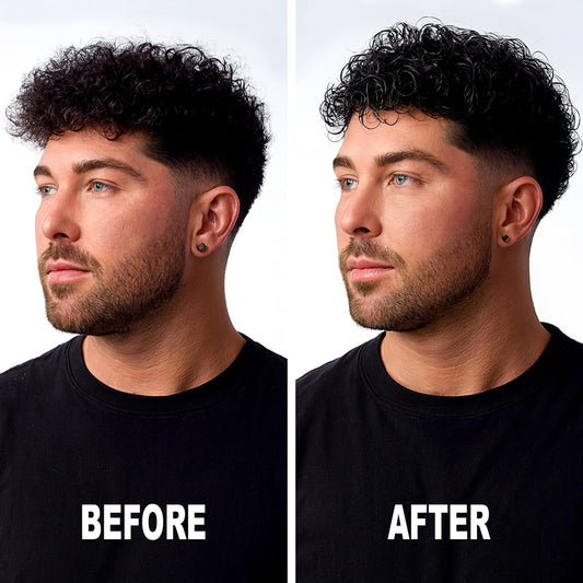 Close-up of curls defined with YEALIR Curl Cream for Men.