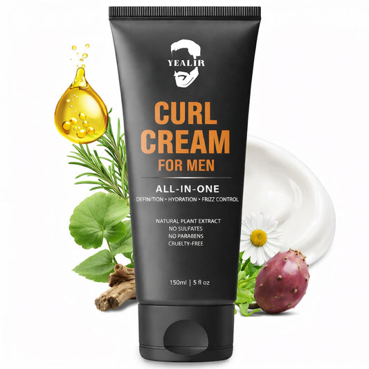 YEALIR Curl Cream for Men bottle showing sleek packaging and medium hold definition.