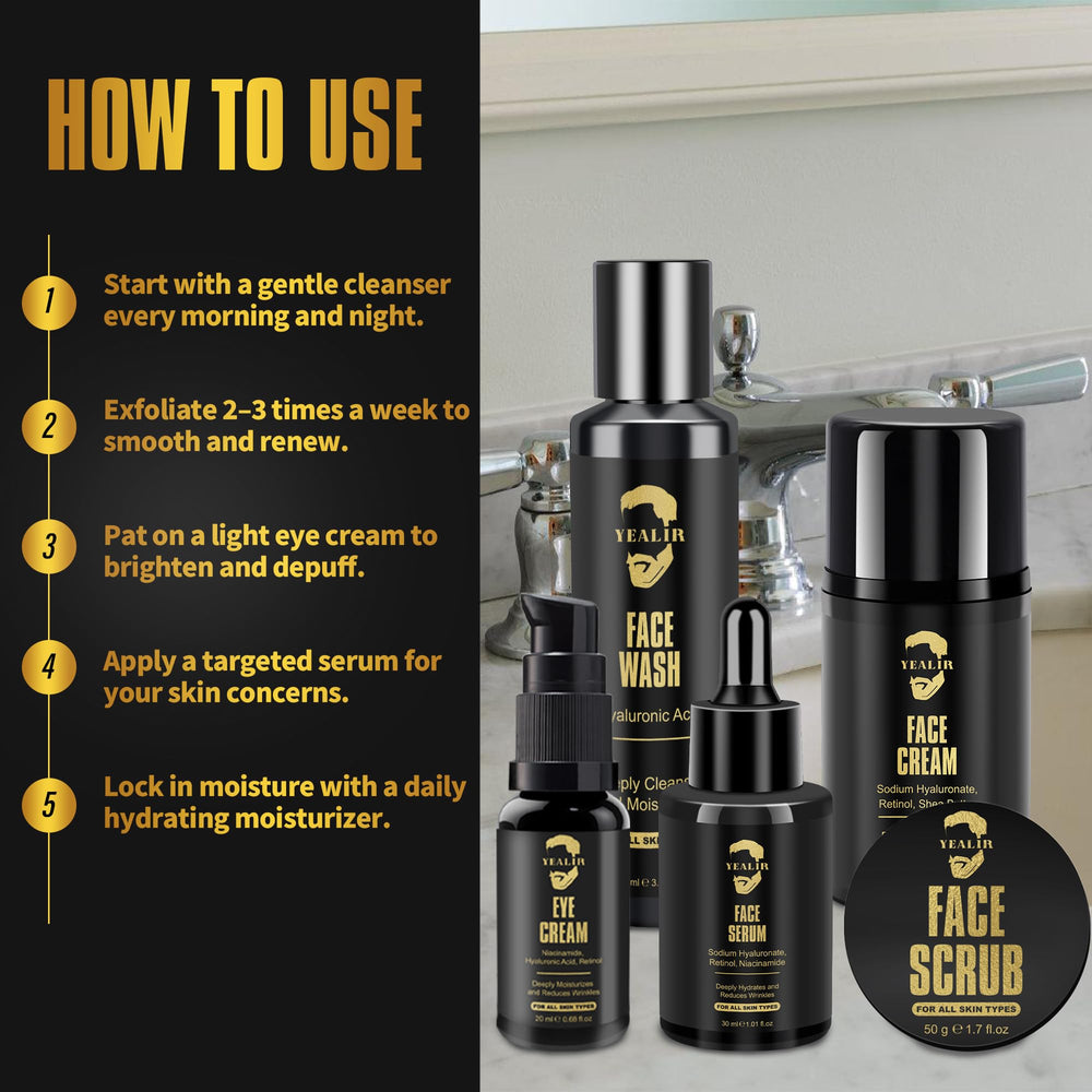 YEALIR daily routine display demonstrates a simple skincare sequence.