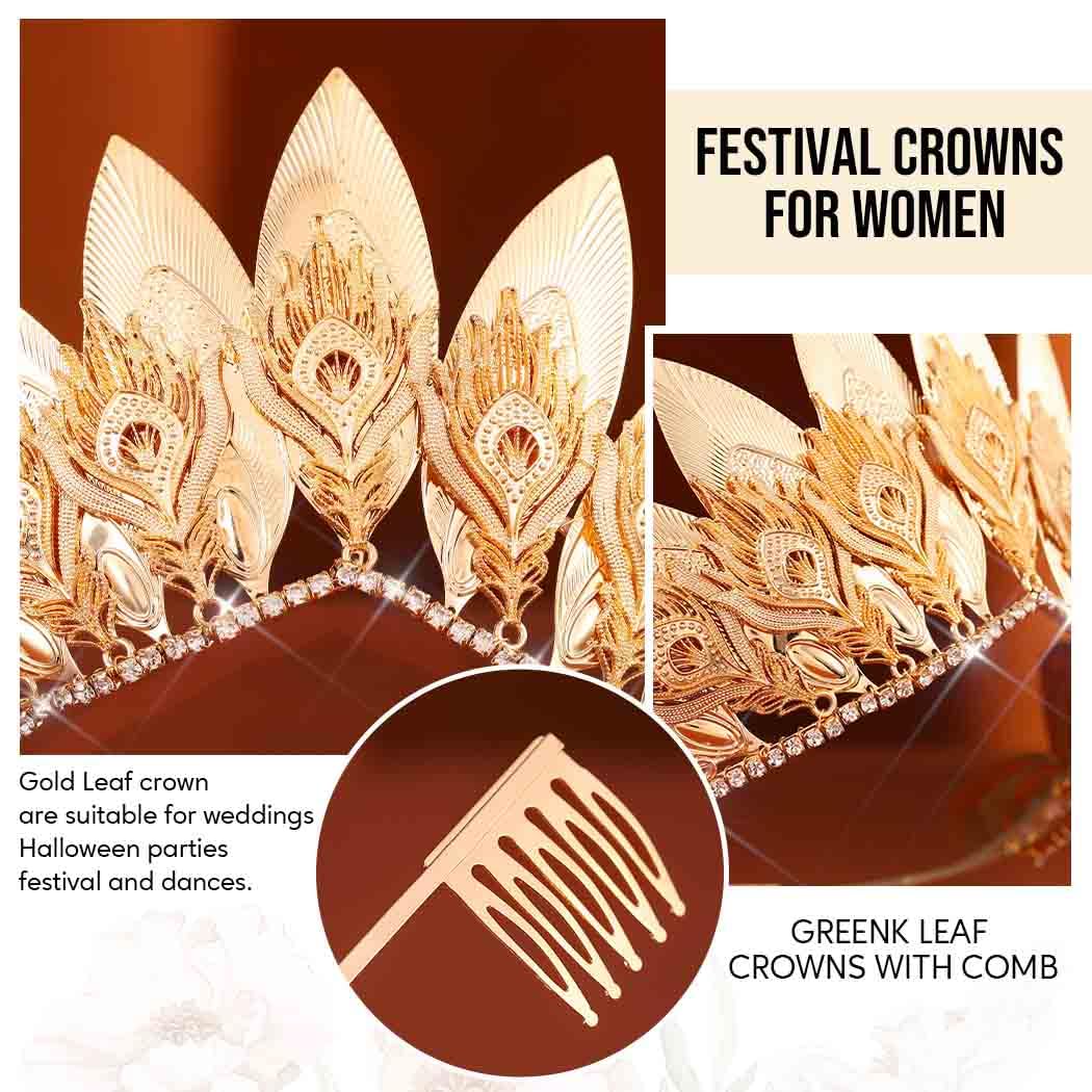 Yean festival gold crown with crystal sparkle for festive outfits