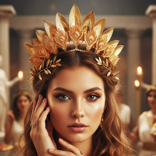 Yean Greek god headwear featuring crystal leaves for stage cosplay