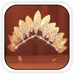 Yean Leaf Queen Crown with crystal leaves for elegant wedding or cosplay