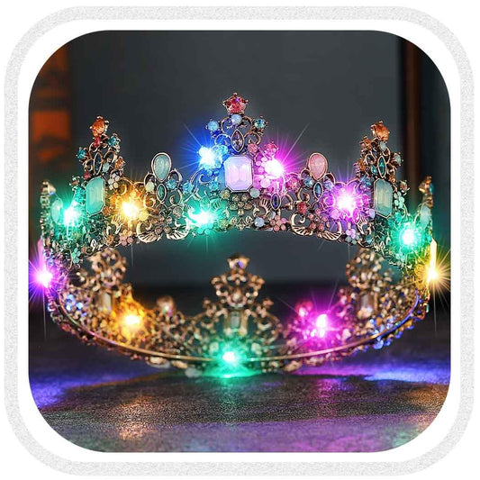Yean LED Baroque Crown front view highlights crystal detailing for a regal ceremony.
