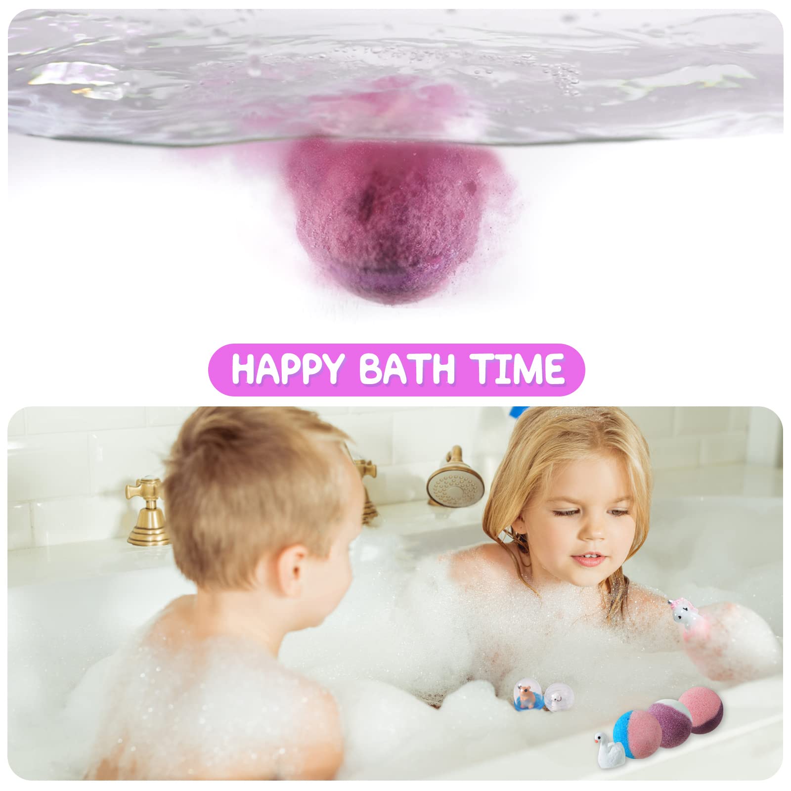 Yekery bath bomb with dolphin toy inside invites playful bath time.