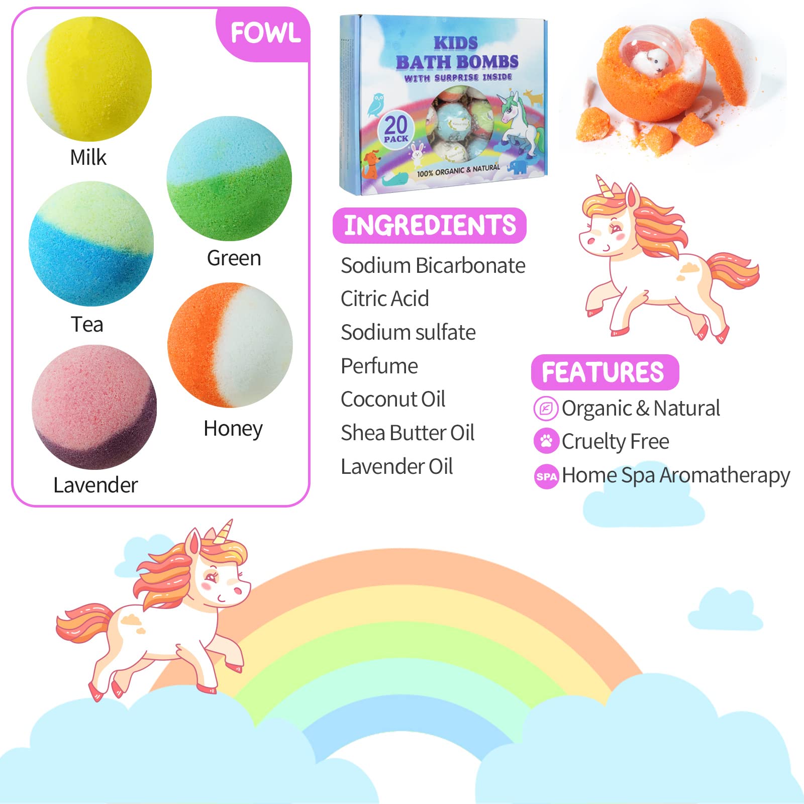Yekery bath bomb with owl toy inside triggers bath-time imagination.