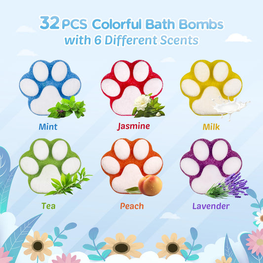 Yekery paw-shaped bath bombs add cute shape and splashy bubbles.