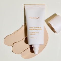 Shop display featuring YENSA Tone Up Primer packaging and branding
