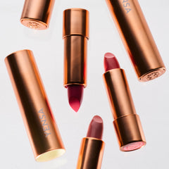 YENSA Charm lipstick close-up on lips with semi-gloss finish
