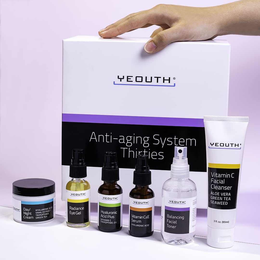 YEOUTH 6-piece skincare kit box showing a complete routine for face care.