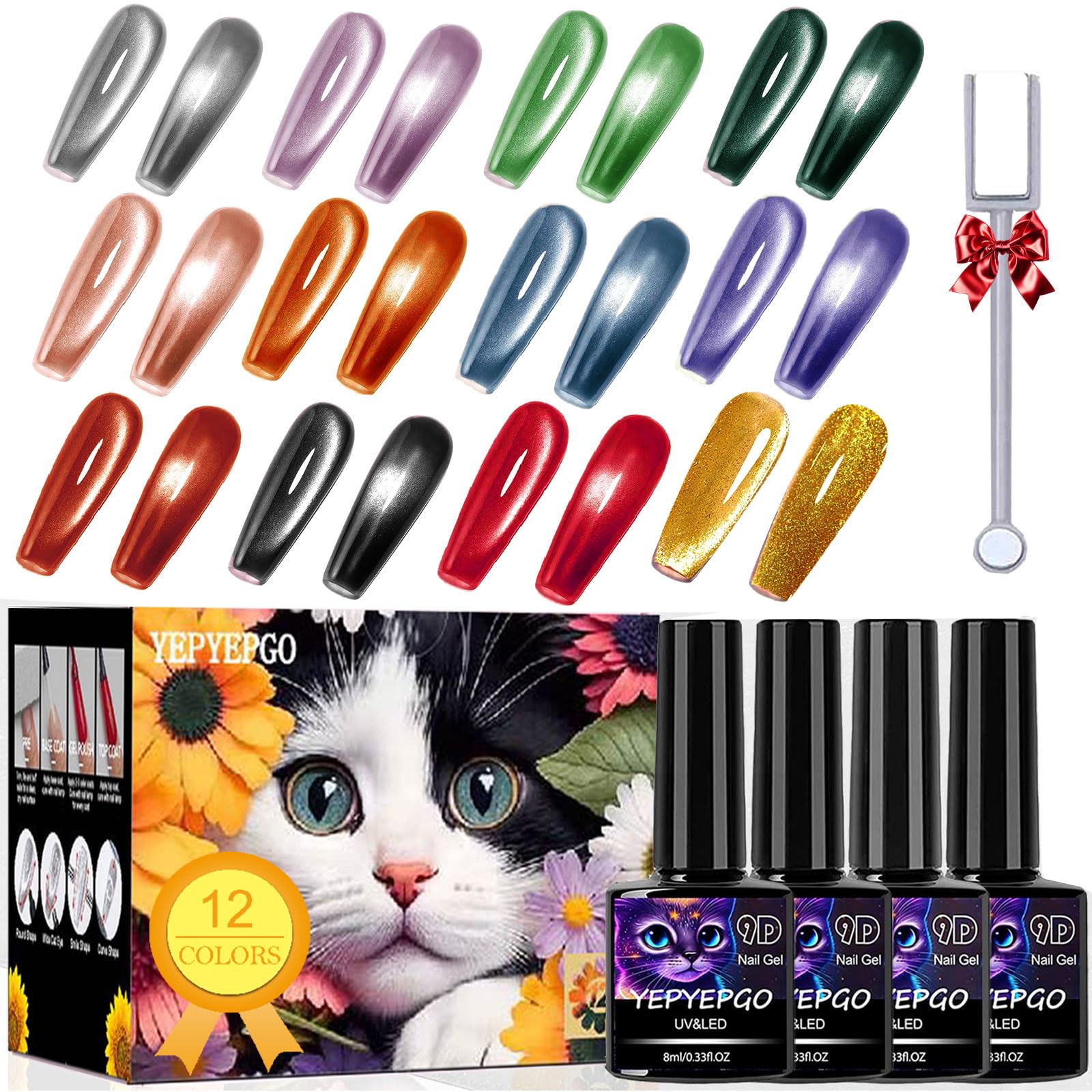 YEPYEPGO velvet cat-eye gel polish set in 12 colors for salon-grade nails